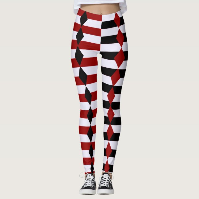 Harlequin Black White och Red Halloween Leggings (Framsida)
