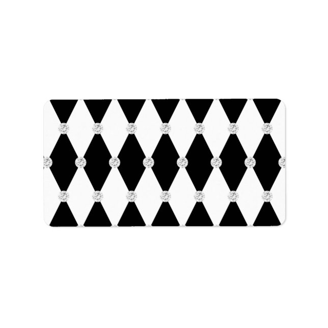 Harlequin Black White Rhombus Diamond Shape Adressetikett (Framsidan)