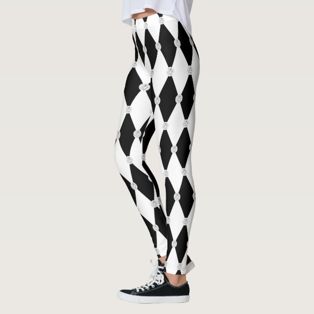 Harlequin Black White Rhombus Diamond Shape Leggings (Vänster)