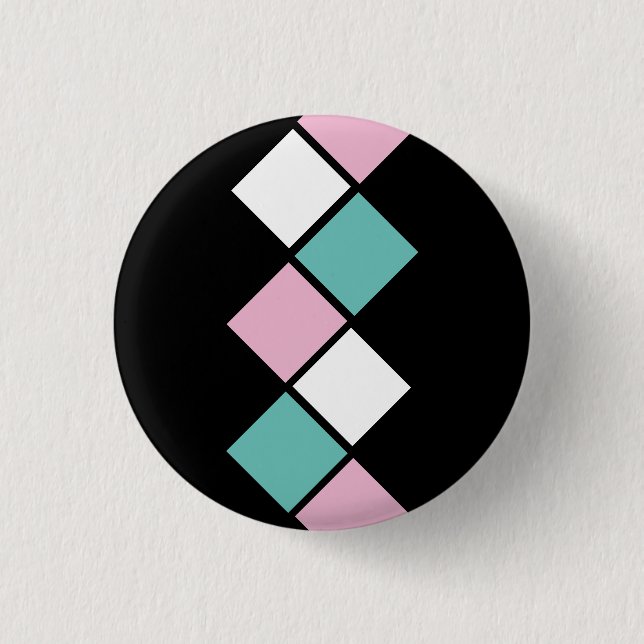 Harlequin Button (svart, akvatisk och Rosa) Knapp (Framsida)