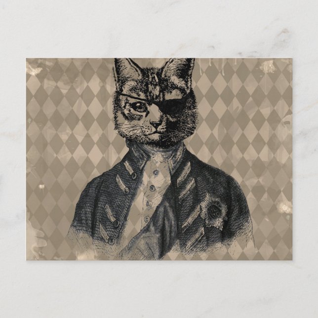 Harlequin Cat Grunge Vykort (Framsida)