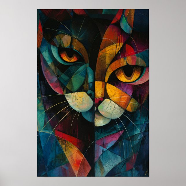 Harlequin Cats: Whimsical Circus Färg Art Poster (Framsidan)