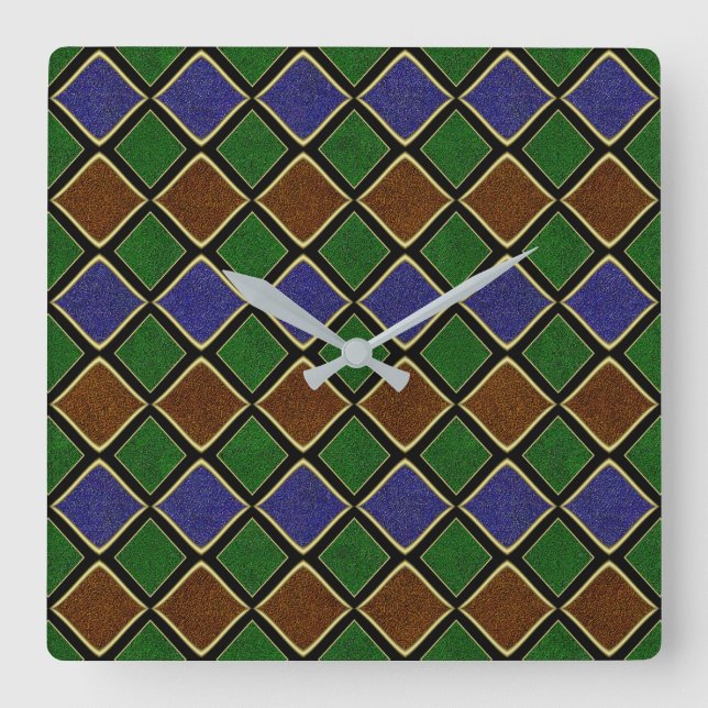 Harlequin Diamond Grid: Texturerad Harmoni Fyrkantig Klocka (Framsida)
