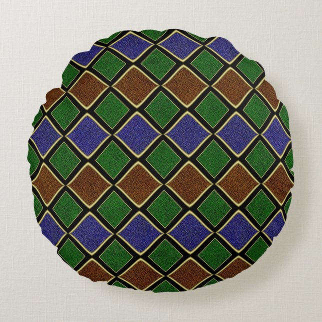 Harlequin Diamond Grid: Texturerad Harmoni Rund Kudde (Framsidan)