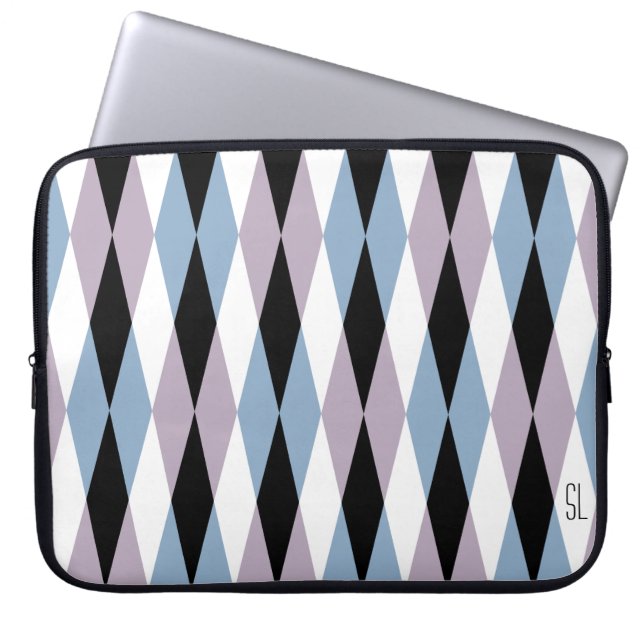 Harlequin Diamond Mönster - Blue and Dusty Lilac Laptop Fodral (Framsidan)