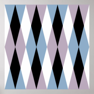 Harlequin Diamond Mönster - Blue and Dusty Lilac Poster