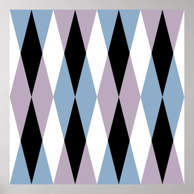 Harlequin Diamond Mönster - Blue and Dusty Lilac Poster (Framsidan)