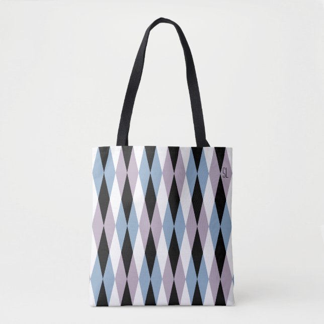 Harlequin Diamond Mönster - Blue and Dusty Lilac Tygkasse (Framsida)
