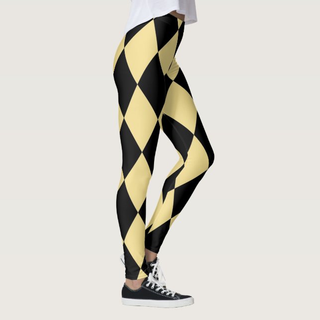 Harlequin ~ Diamond Mönster ~ Cream & Black~ Leggings (Höger)