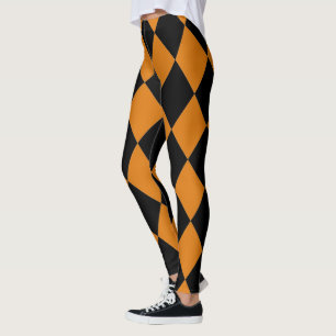 Harlequin ~ Diamond Mönster ~ Pumpkin & Black ~ Leggings