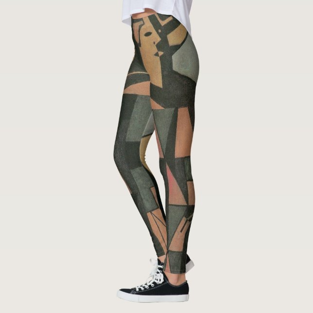 Harlequin från Juan Gris, Vintage Cubism Art Leggings (Vänster)