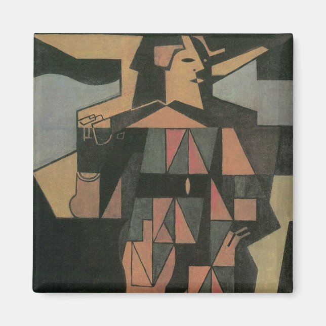 Harlequin från Juan Gris, Vintage Cubism Art Magnet (Framsidan)