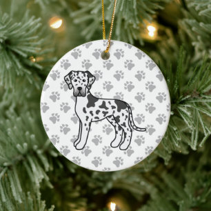 Harlequin Grand Danois Söt Tecknad Hund Julgransprydnad Keramik