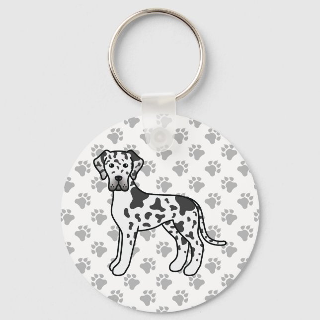Harlequin Grand Danois Söt Tecknad Hund Nyckelring (Framsida)