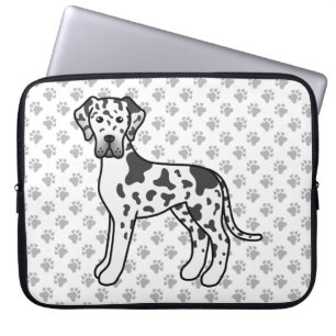 Harlequin Grand Danois Söt Tecknad Hund & Tass Laptop Fodral