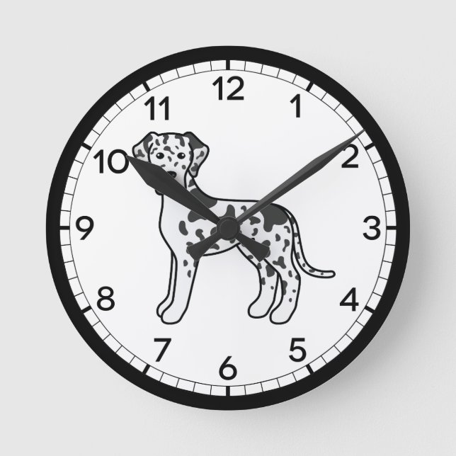 Harlequin Grand Danois Tecknad Hund Illustration Rund Klocka (Framsida)