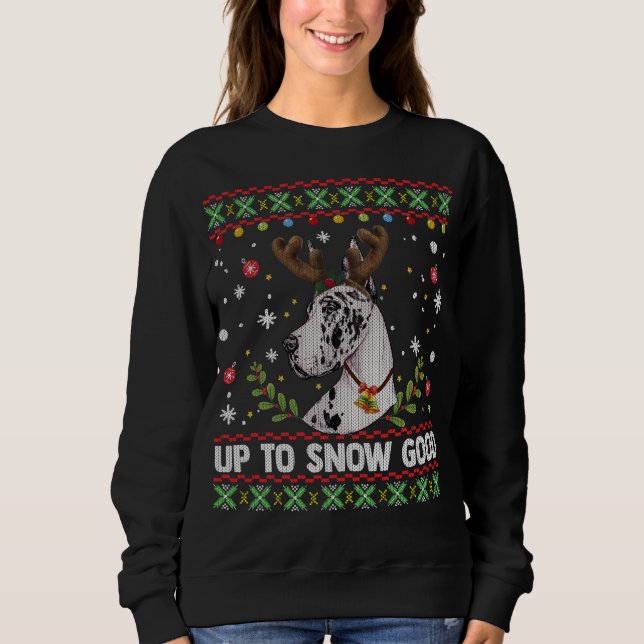Harlequin Great dane Hund Reindeer Ugly jul S T Shirt (Framsida)