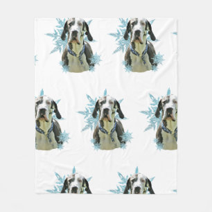Harlequin Great dane i Snöflingor Fleecefilt