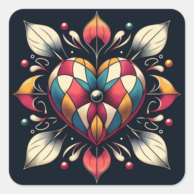 Harlequin Heart Fyrkantigt Klistermärke (Framsida)