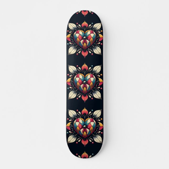 Harlequin Heart Mini Skateboard Bräda 18,5 Cm (Framsida)