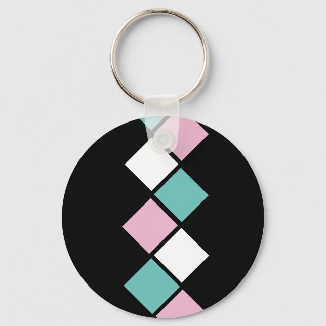 Harlequin Keychain (Svart, Aqua och Rosa) Nyckelring (Framsida)