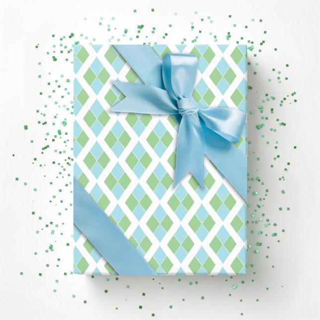Harlequin Lattice in Green and Aqua Presentpapper (Skapare uppladdad)