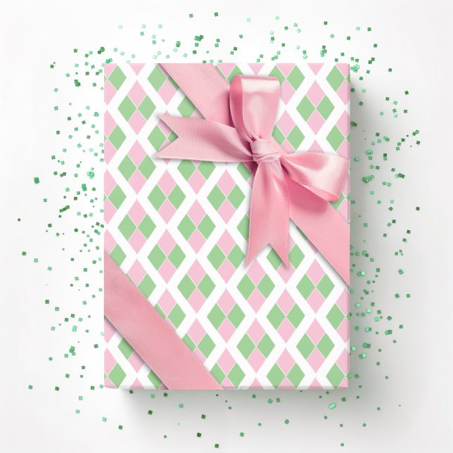 Harlequin Lattice in Pink and Green Presentpapper (Skapare uppladdad)