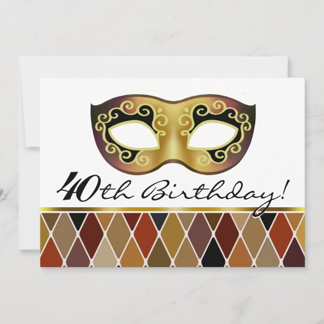 Harlequin Masquad 40th Birthday Party (taupe) Inbjudningar (Framsida)