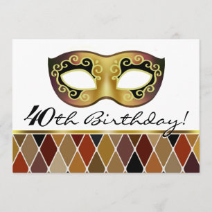 Harlequin Masquad 40th Birthday Party (taupe) Inbjudningar