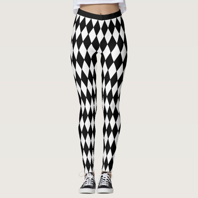 Harlequin Mönster Black and White Leggings (Framsida)