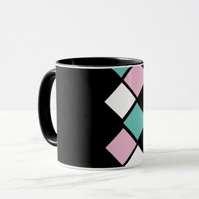 Harlequin Mugg (Black, Aqua & Rosa) (Framsida vänster)