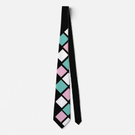 Harlequin Neck Tie (Black, Aqua & Rosa) Slips