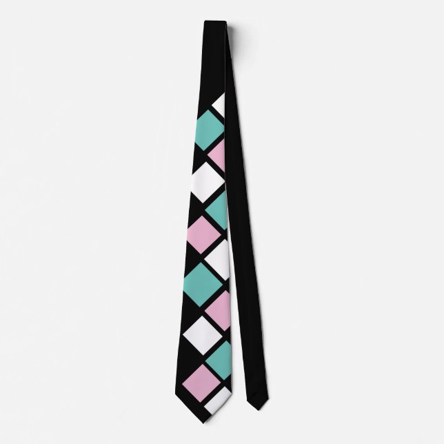Harlequin Neck Tie (Black, Aqua & Rosa) Slips (Framsida)