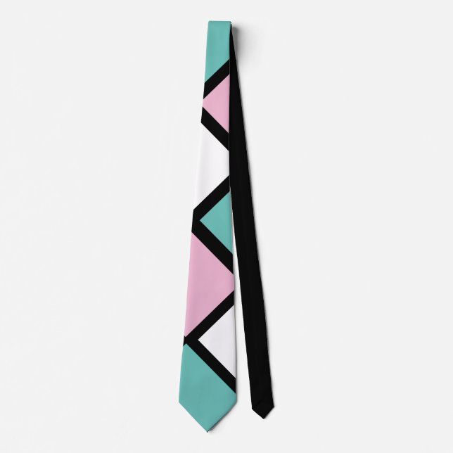 Harlequin Neck Tie (Black, Aqua & Rosa) Slips (Framsida)