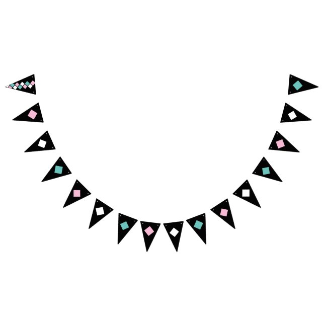 Harlequin Party Banner (Black, Aqua & Rosa) Vimplar (Alla)