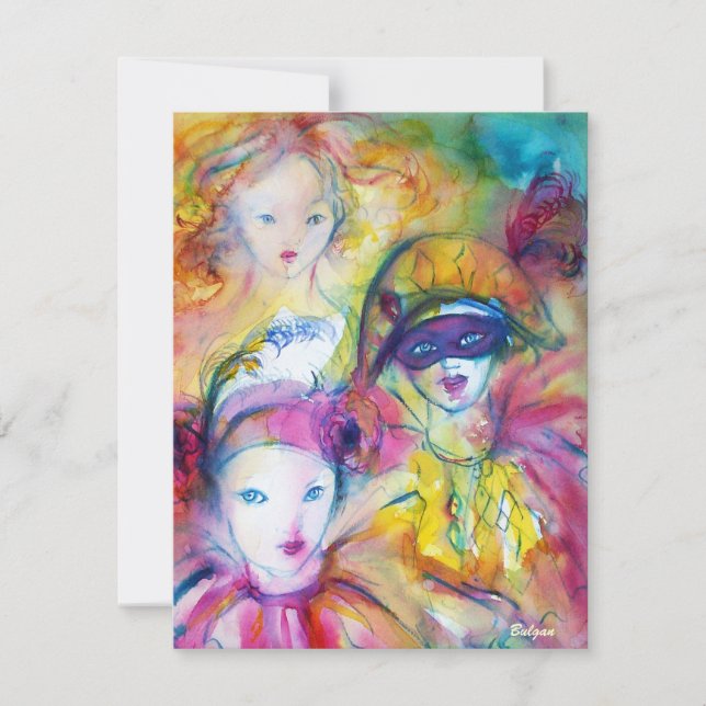HARLEQUIN, PIERO OCH COLOMBINA Carnival Masks Inbjudningar (Framsida)