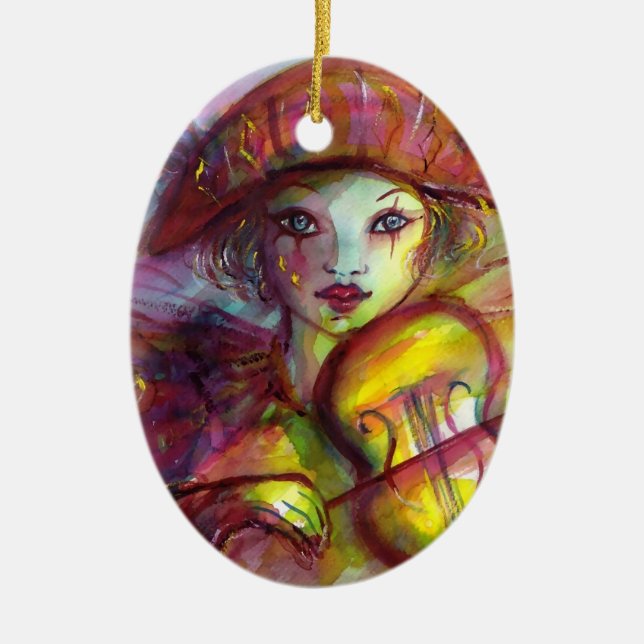 HARLEQUIN PLAYING VIOLIN Venetian Masquerad Julgransprydnad Keramik (Framsidan)