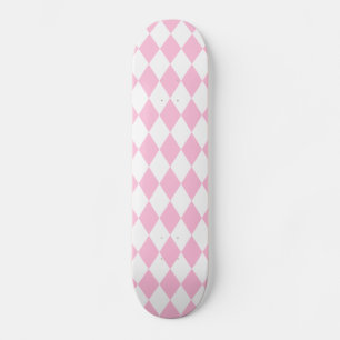 Harlequin Rosa and White Old School Skateboard Bräda 18 Cm