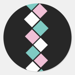 Harlequin Round Stickers (Black, Aqua & Rosa) Runt Klistermärke