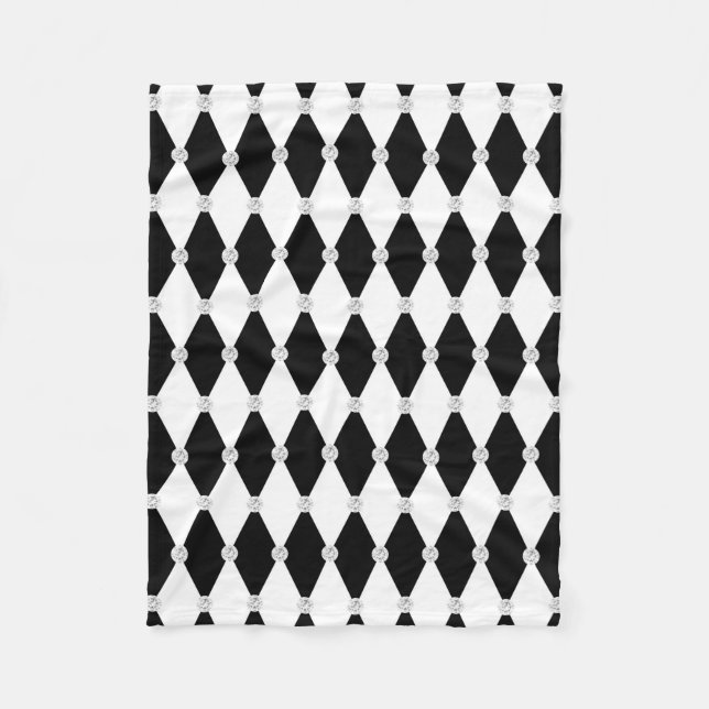 Harlequin Svart Vit Romb Diamantform Fleecefilt (Framsidan)