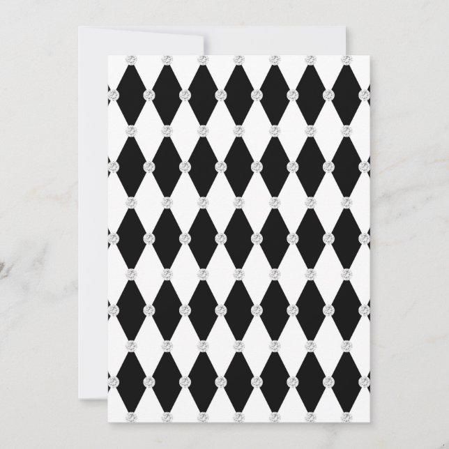 Harlequin Svart Vit Romb Diamantform Inbjudningar (Framsida)