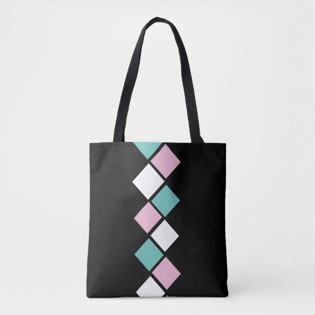 Harlequin Tote Bag (Black, Aqua & Rosa) Tygkasse (Framsida)