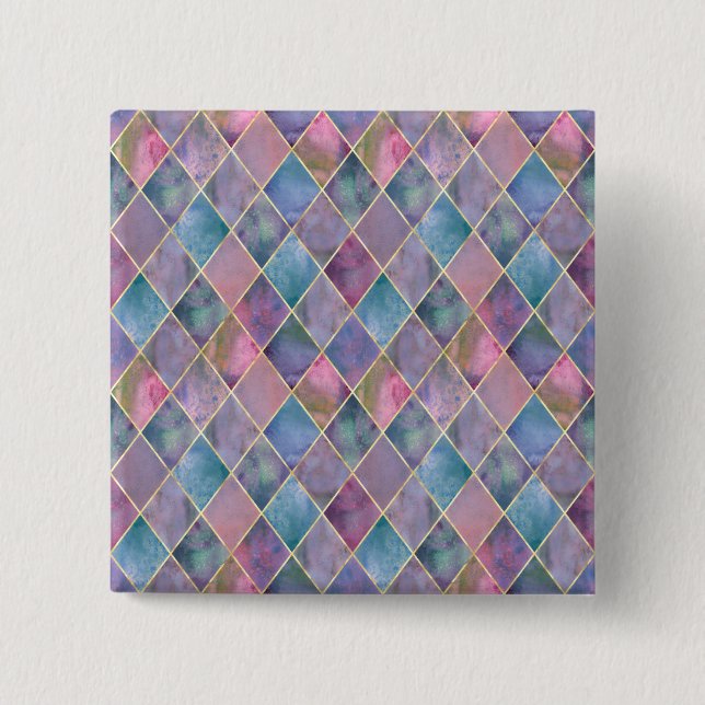 Harlequin Vattenfärg Diamant Geometriskt Mönster  Knapp (Framsida)