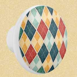 Harlequin Vintage Guld Red Grönt Argyle Mönster Knopp