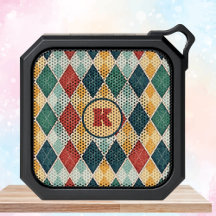 Harlequin Vintage Guld Röd Grön Monogram Argyle