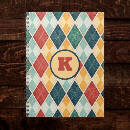 Harlequin Vintage Guld Röd Grön Monogram Argyle Anteckningsbok