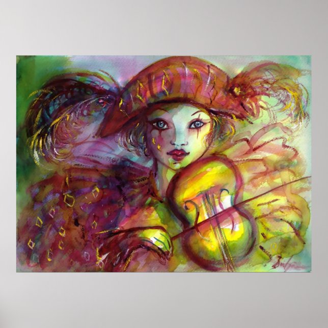HARLEQUIN VIOLIN PLAYER / Venetian Carnival Music Poster (Framsidan)