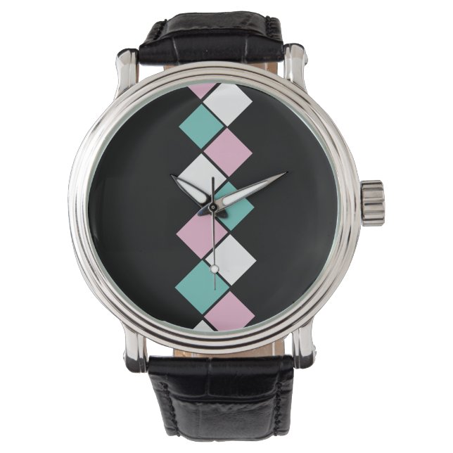 Harlequin Watch (Black, Aqua & Rosa) Armbandsur (Framsida)