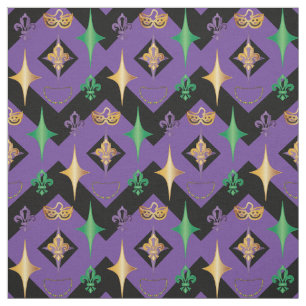 Harlequins Pärlor Mask Fleur de Lis Mardi Gras Tyg