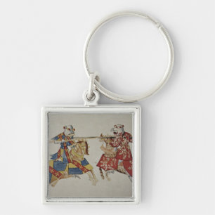 Harley 4205 f.366 Jousting riddare, c.1445 Fyrkantig Silverfärgad Nyckelring